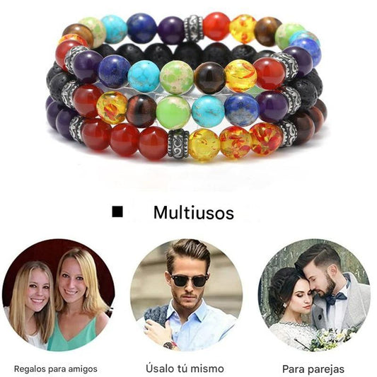 🎁 PACK 2× 1 Pulseras de roca de lava 7 chakras